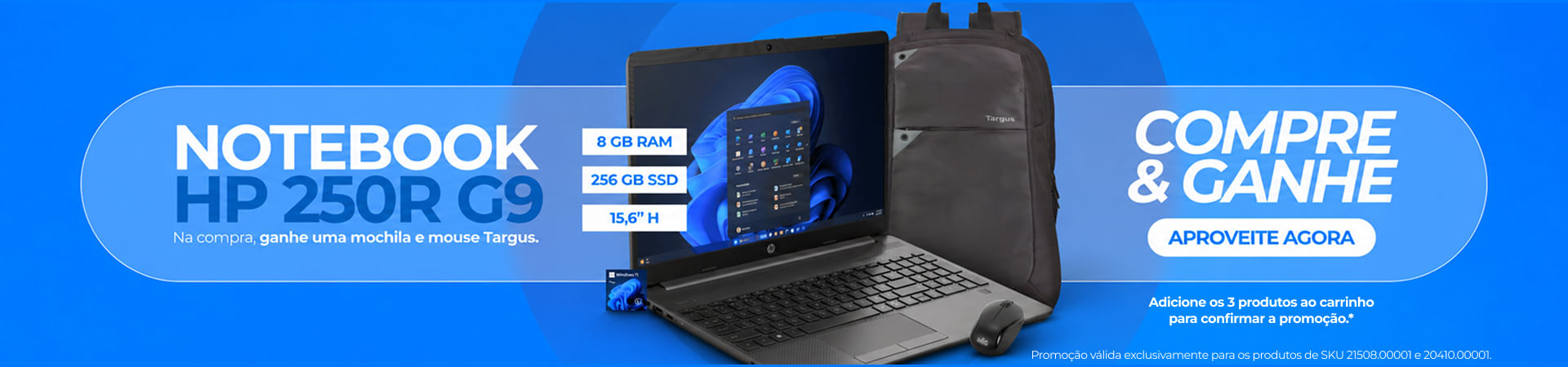 Compre seu Notebook HP e leve Mochila e Mouse Targus